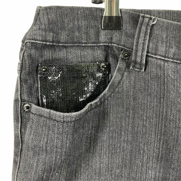 Boom Boom Jeans Juniors 15 Black Denim Sequins Boot Cut - Picture 3 of 12